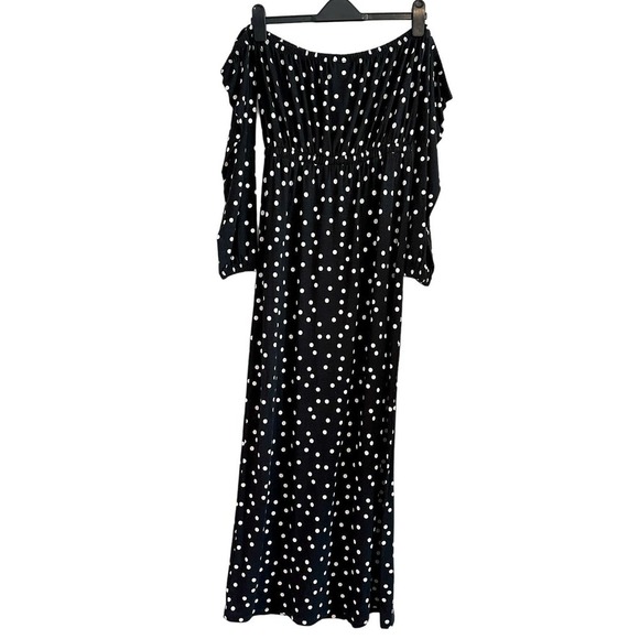 ASOS Bardot Polka Dot Off Shoulder Long Sleeve Maxi Dress Size 6 - Picture 3 of 10